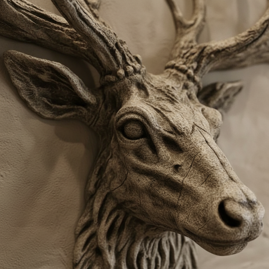 Rustic Deer Head Antler 3D Relief Art