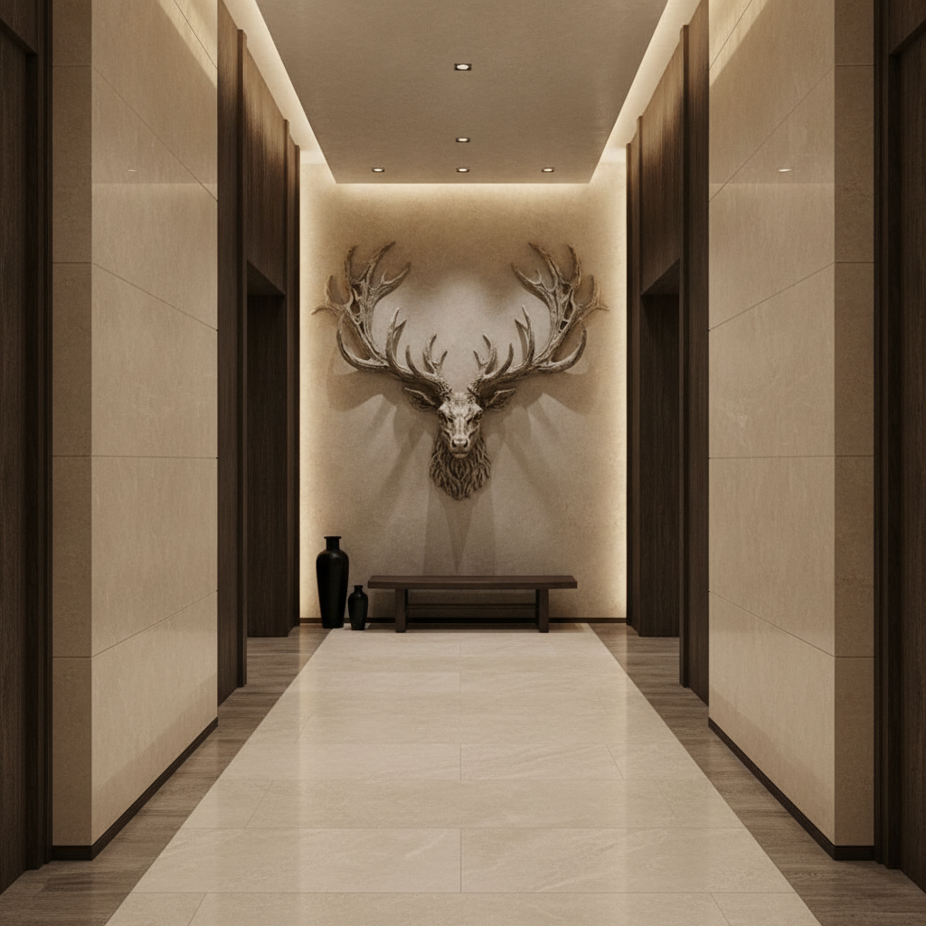 Rustic Deer Head Antler 3D Relief Art