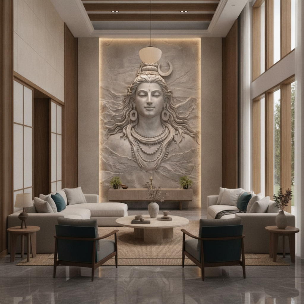 Lord Shiva Stone Textured 3D Relief Art