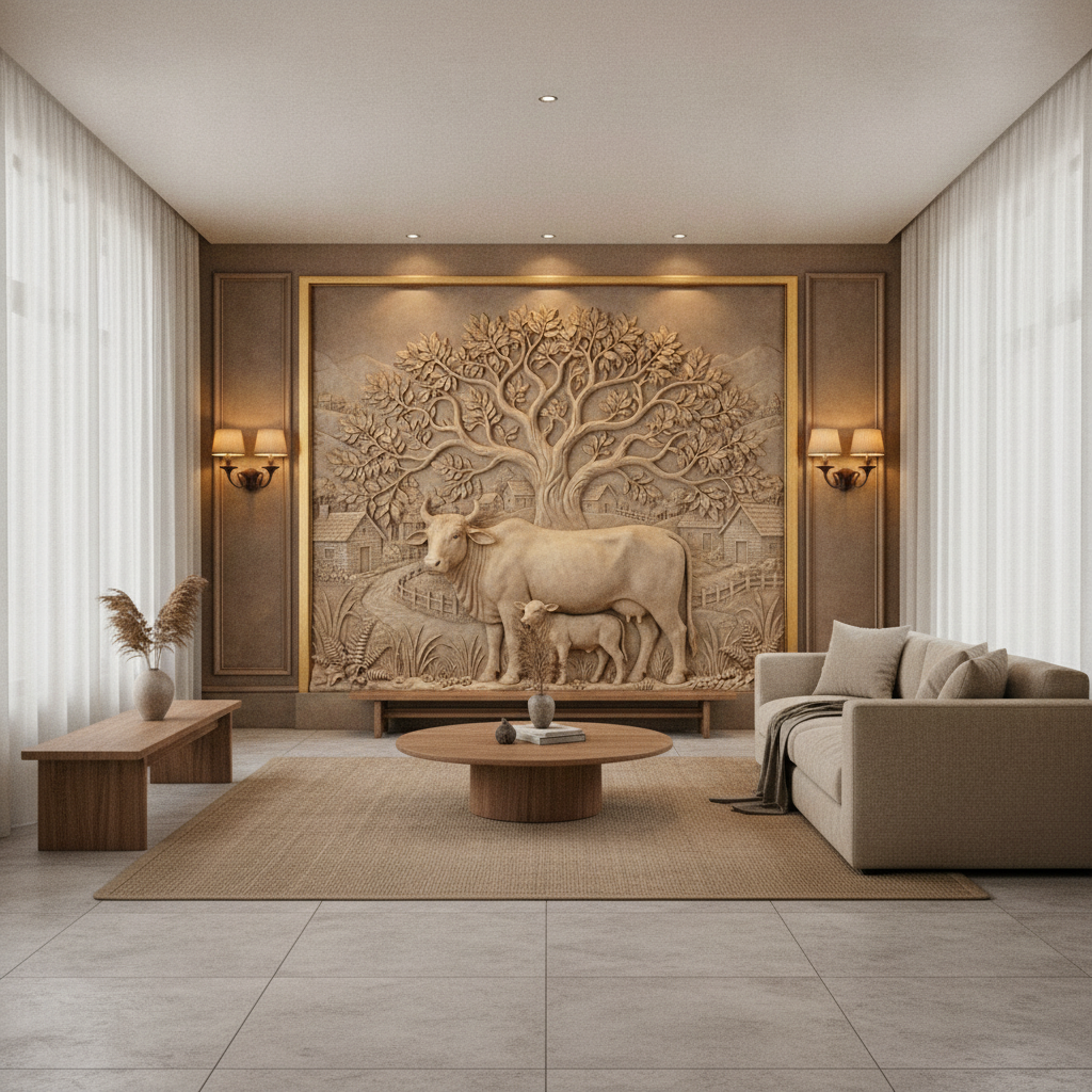 Cow & Calf Tree of Life 3D Relief Art