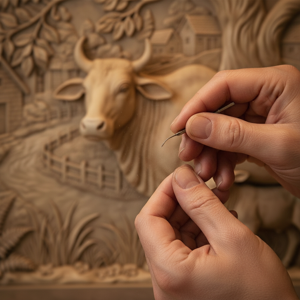 Cow & Calf Tree of Life 3D Relief Art