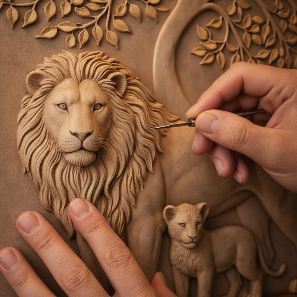 Lion Family Tree of Life 3D Relief Art