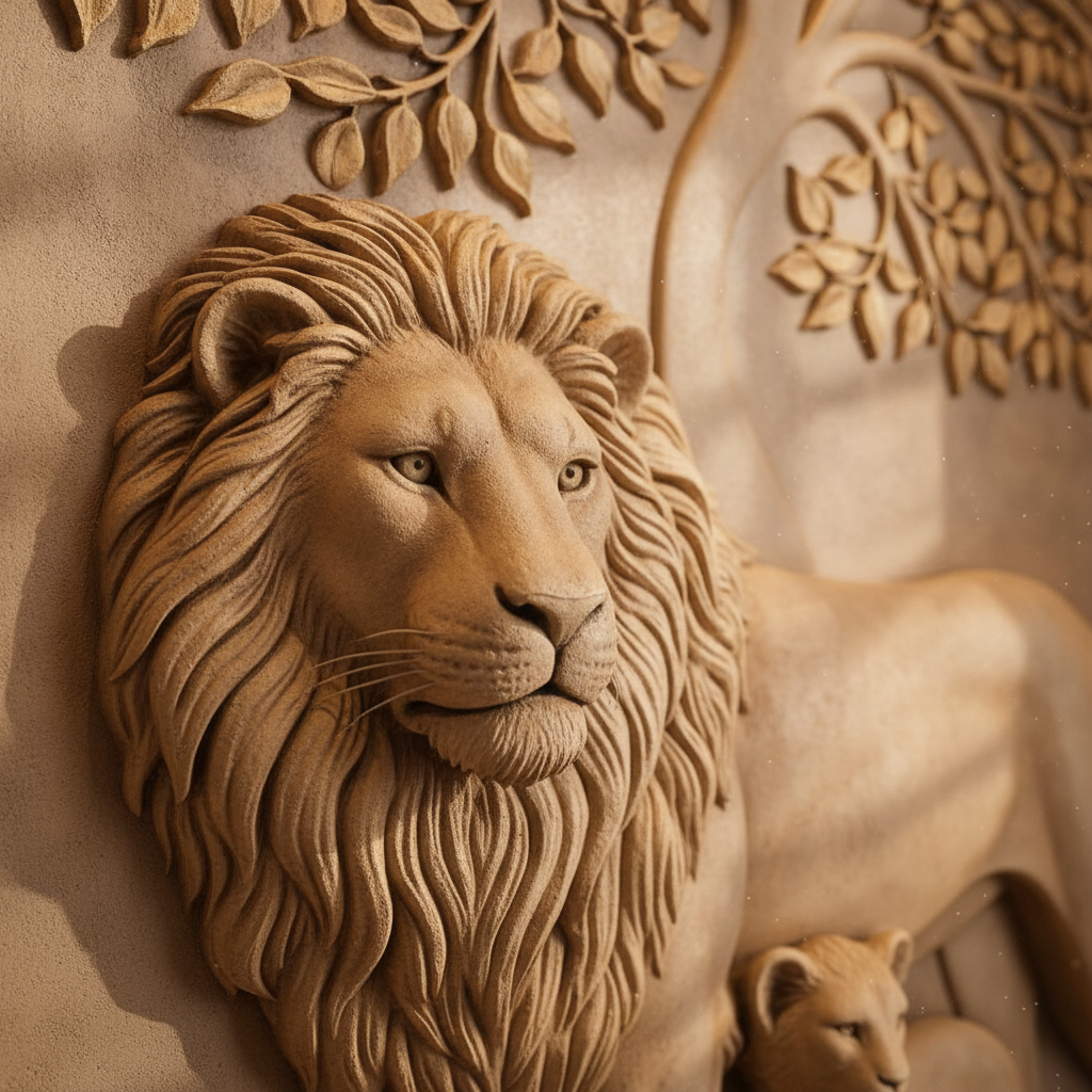 Lion Family Tree of Life 3D Relief Art