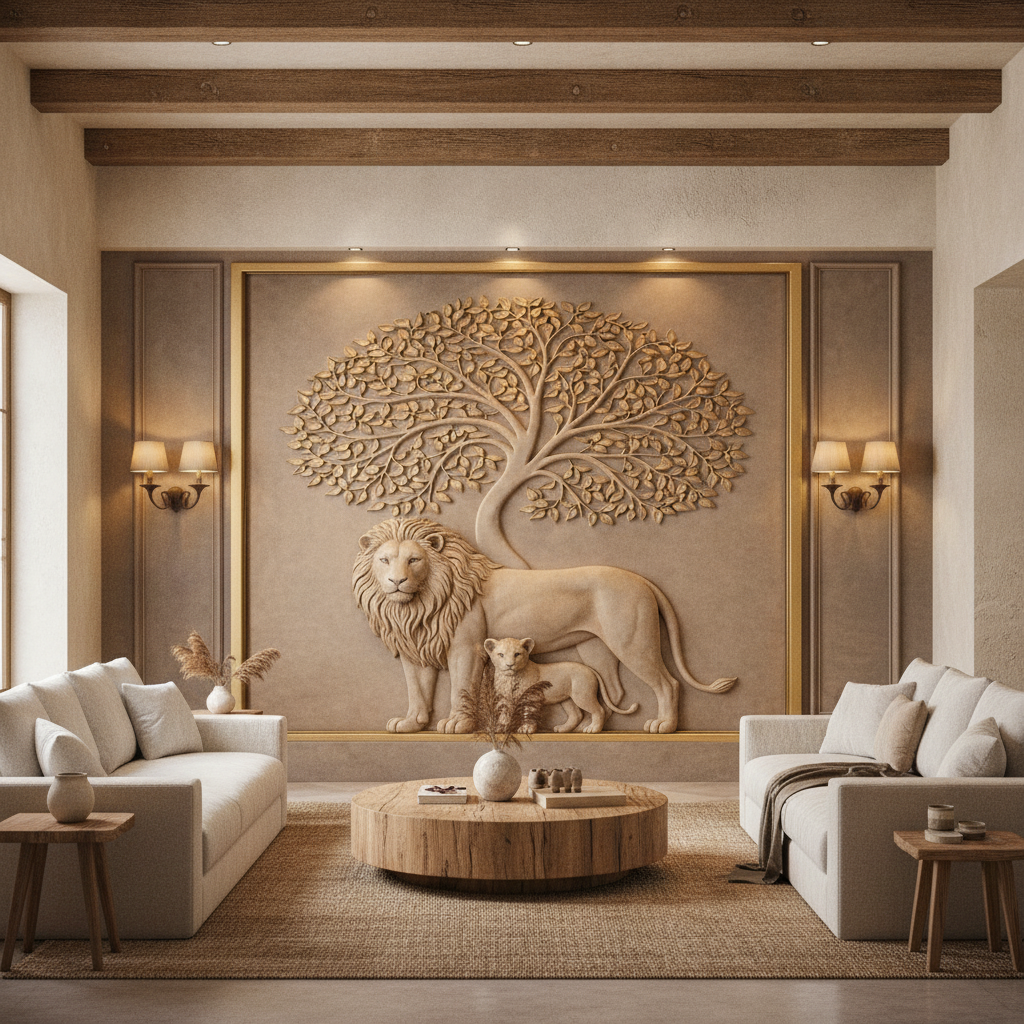 Lion Family Tree of Life 3D Relief Art