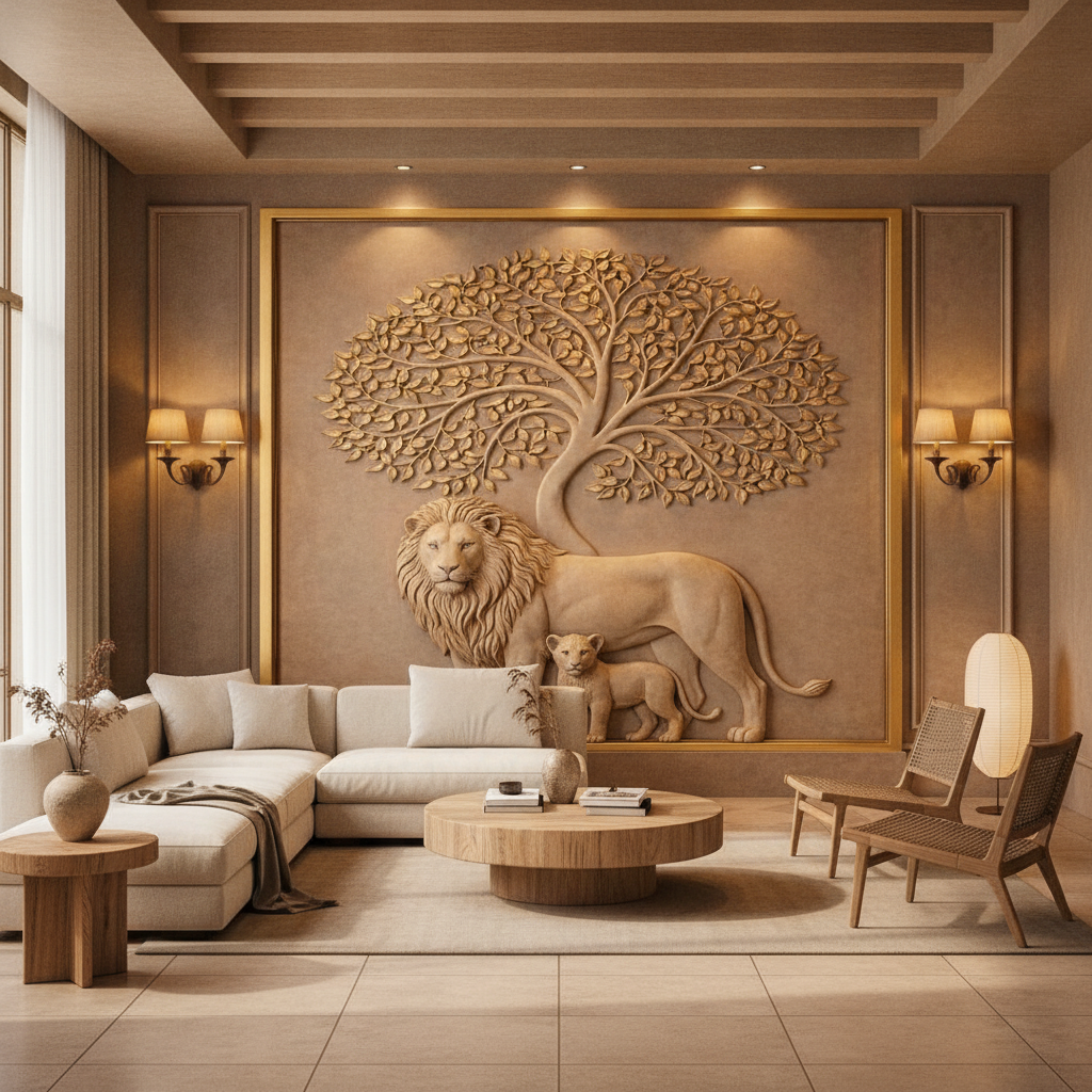 Lion Family Tree of Life 3D Relief Art