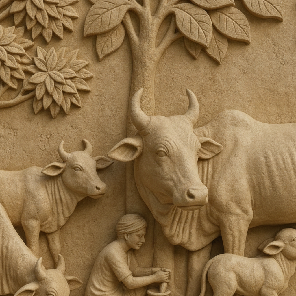Gaushala Village Cows 3D Relief Art