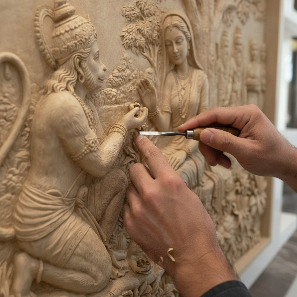 Hanuman & Sita Ashoka Vatika 3D Relief Art