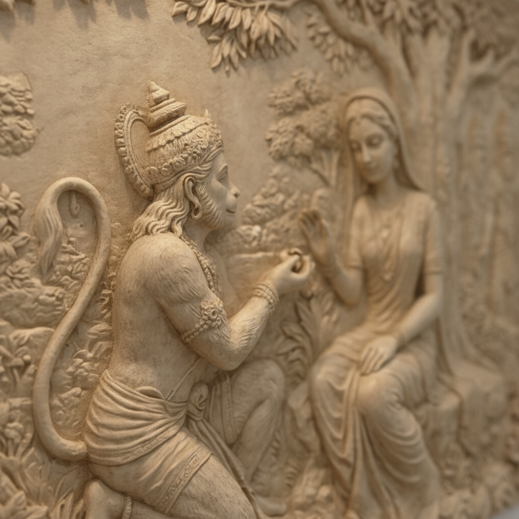 Hanuman & Sita Ashoka Vatika 3D Relief Art
