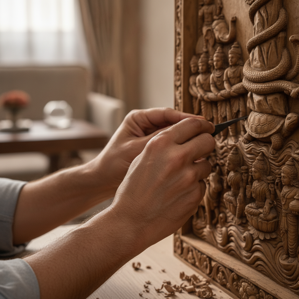 Samudra Manthan Churning Ocean 3D Relief Art
