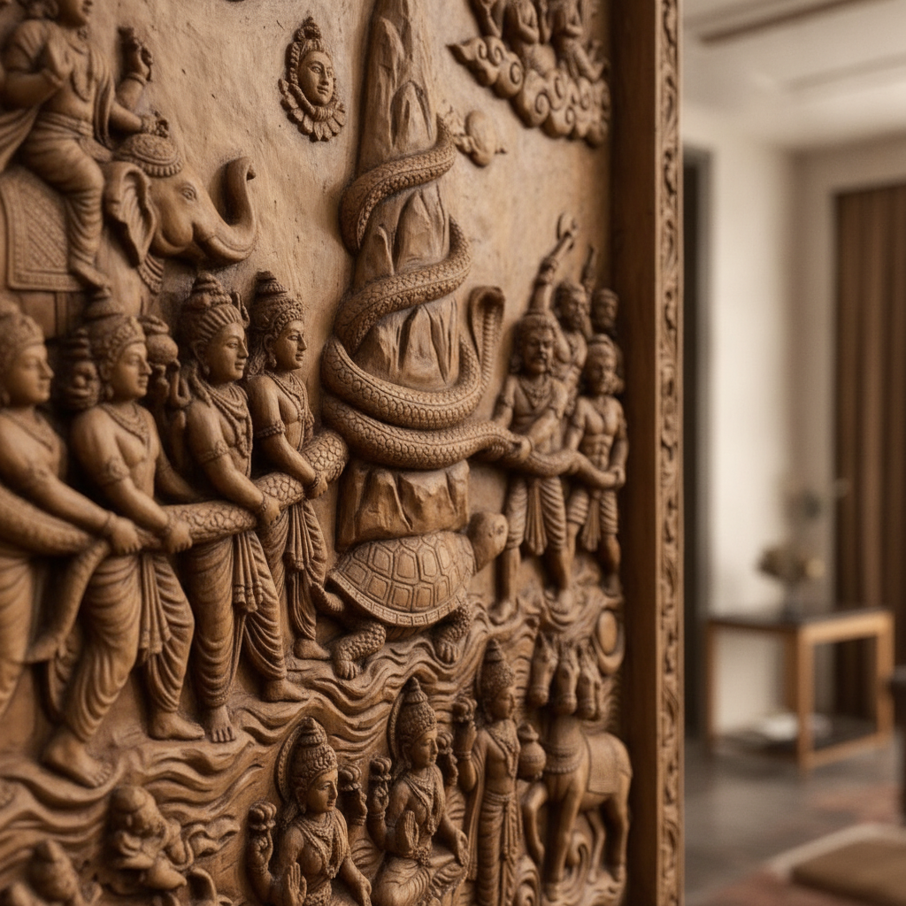Samudra Manthan Churning Ocean 3D Relief Art