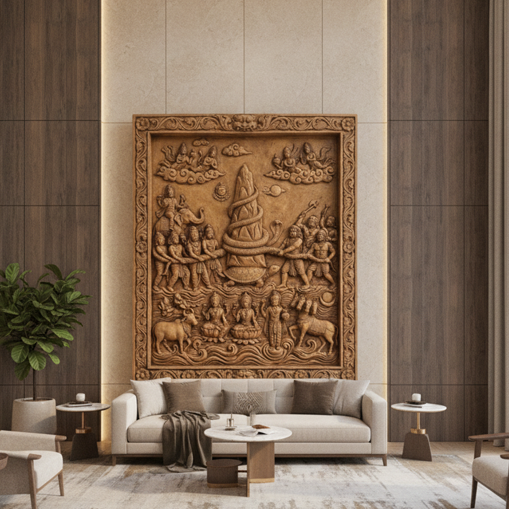 Samudra Manthan Churning Ocean 3D Relief Art