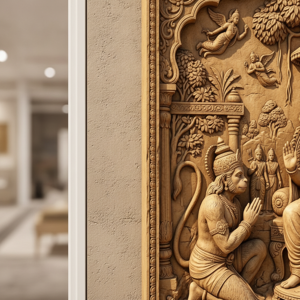 Hanuman Bowing to Ram Darbar 3D Relief Art
