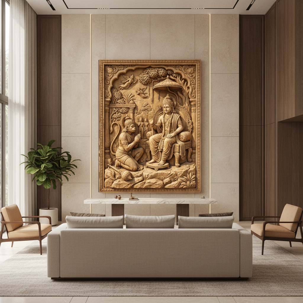Hanuman Bowing to Ram Darbar 3D Relief Art