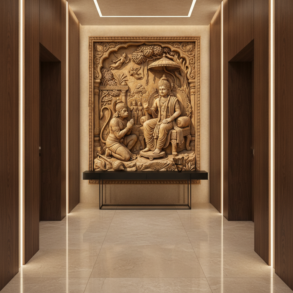 Hanuman Bowing to Ram Darbar 3D Relief Art