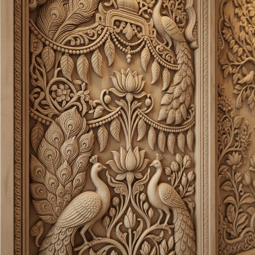 Triple Peacock & Floral Jaali 3D Relief Art