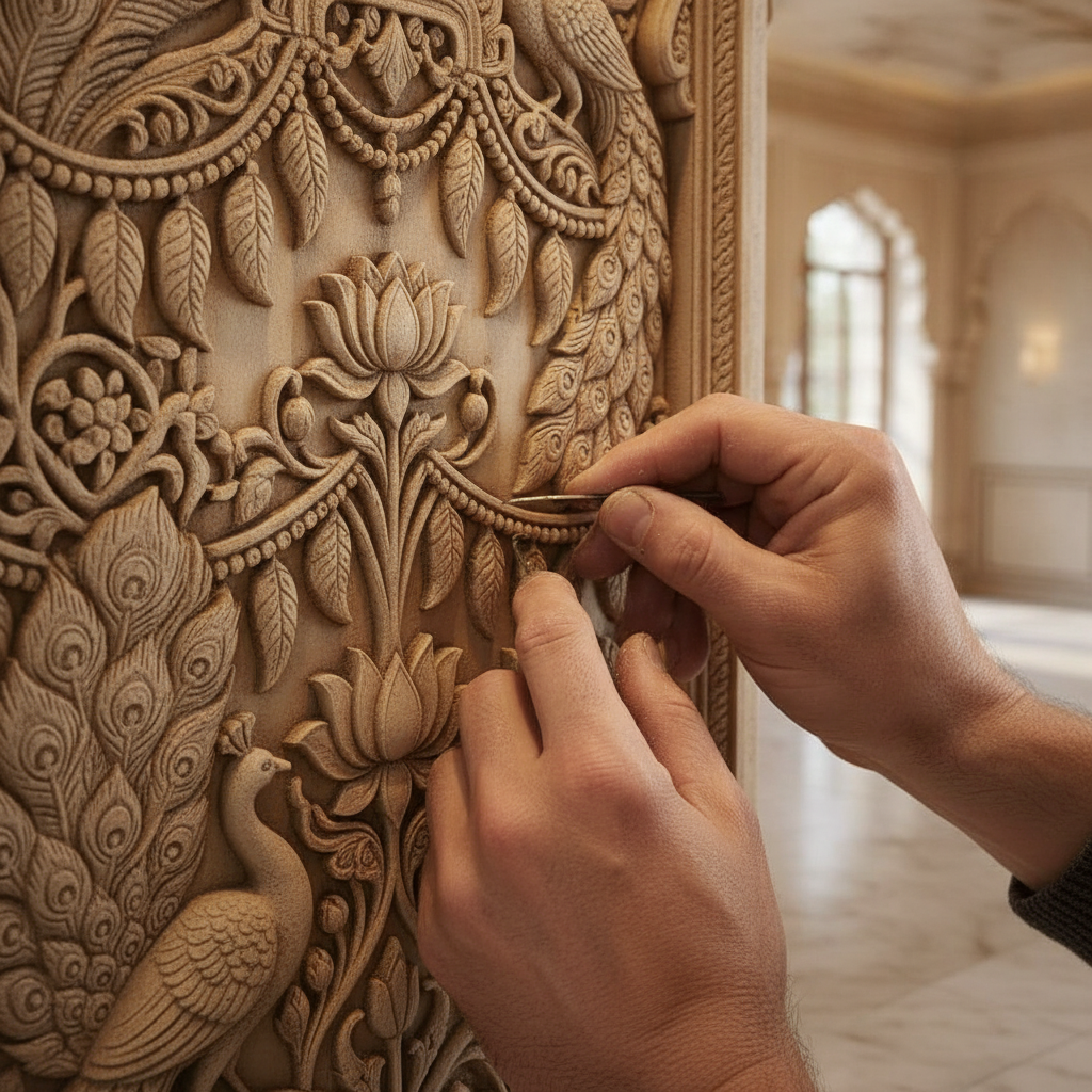 Triple Peacock & Floral Jaali 3D Relief Art