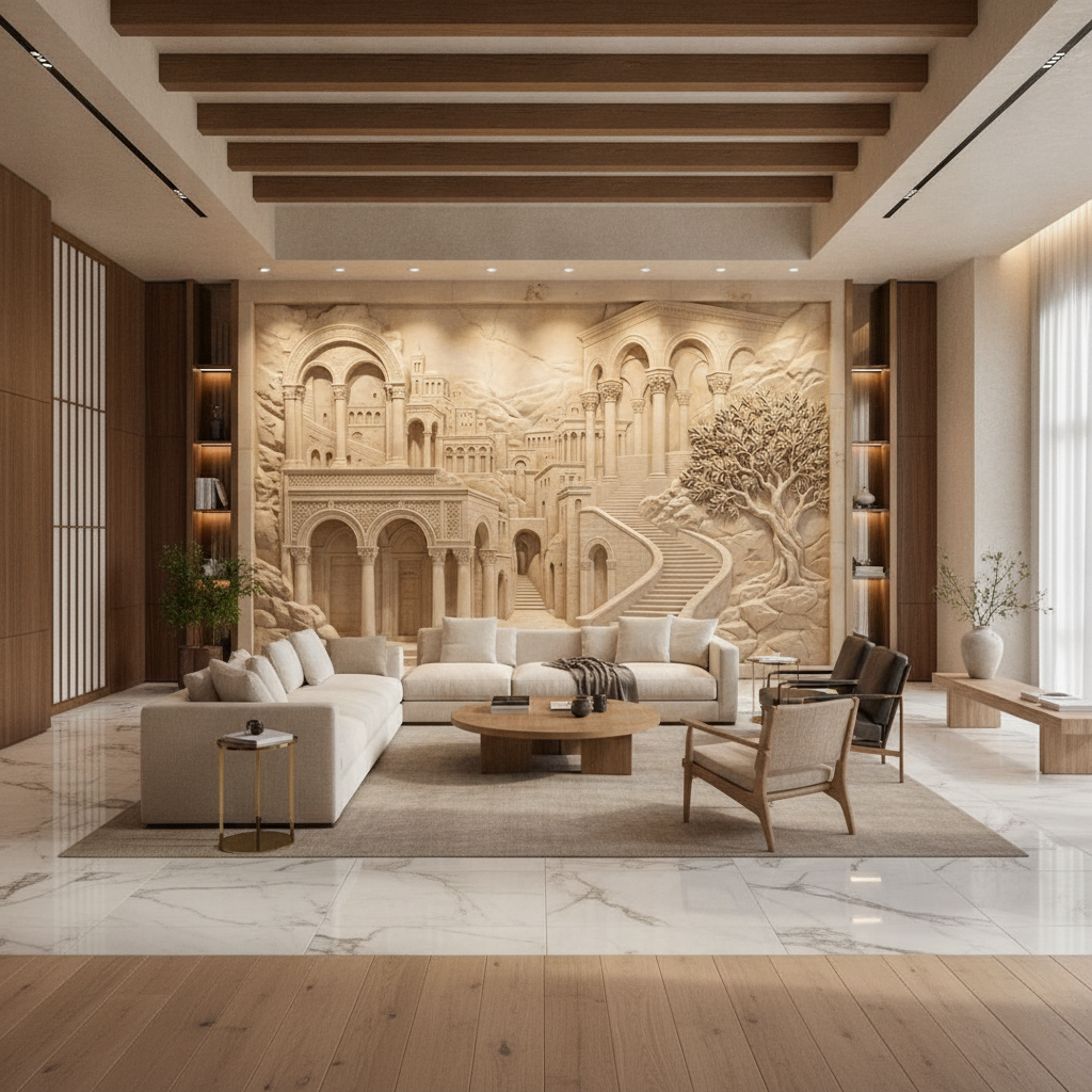 Ancient City Staircase Fantasy 3D Relief Art