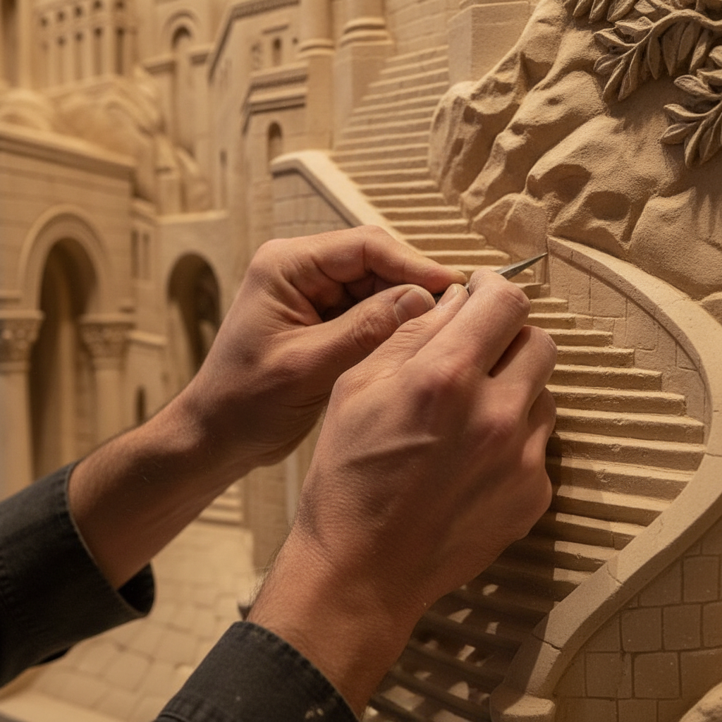 Ancient City Staircase Fantasy 3D Relief Art
