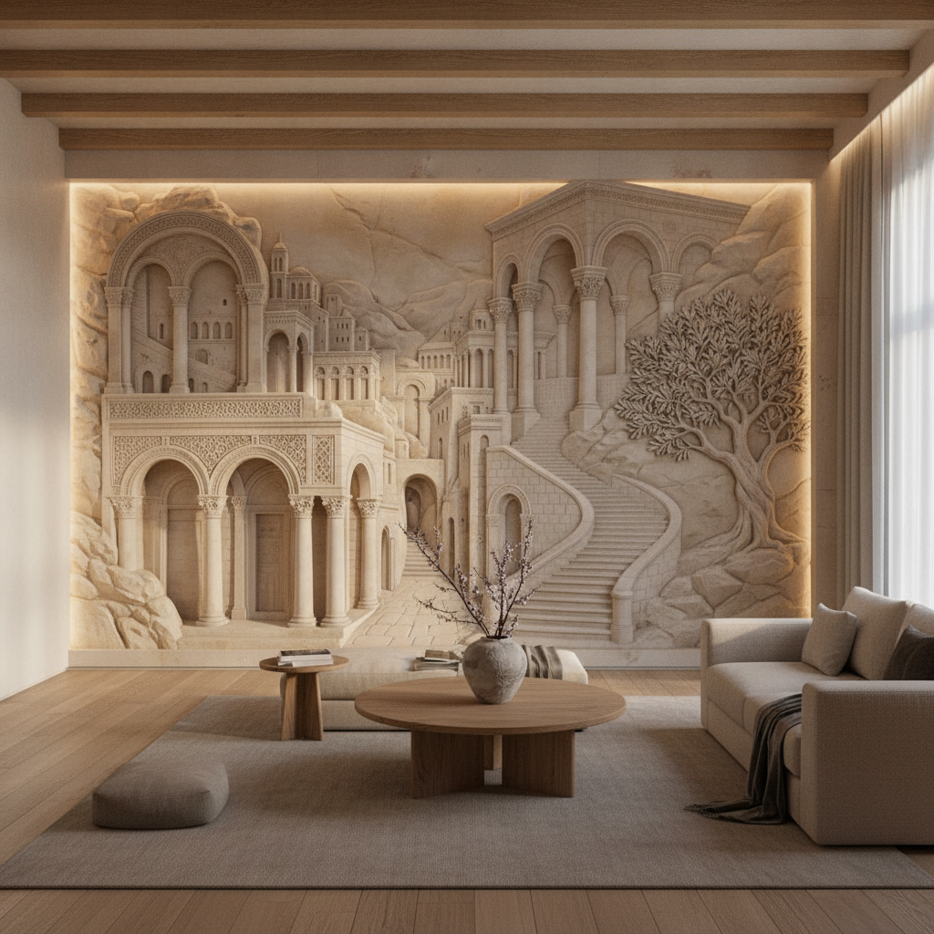 Ancient City Staircase Fantasy 3D Relief Art