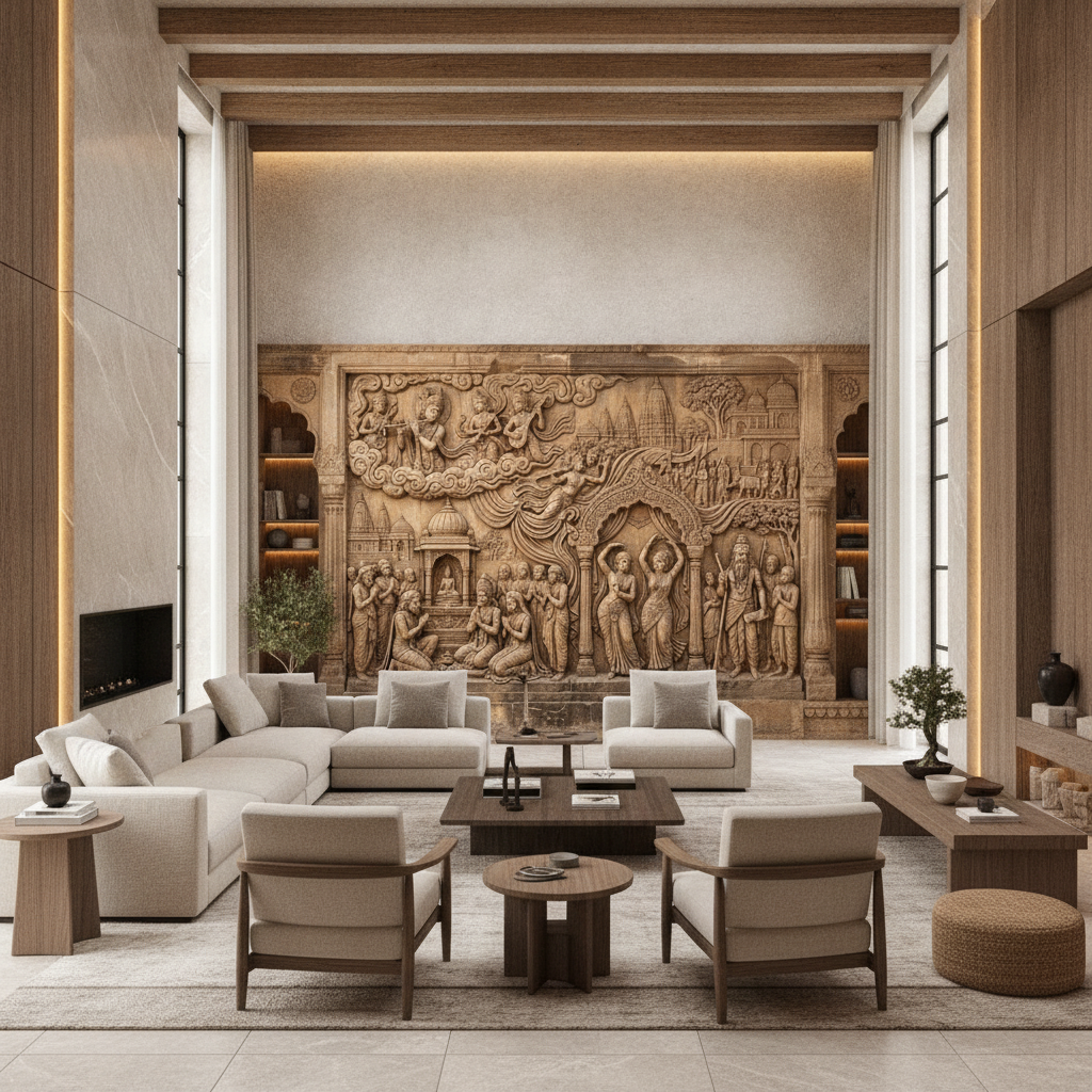 Celestial Court Temple Scene 3D Relief Art