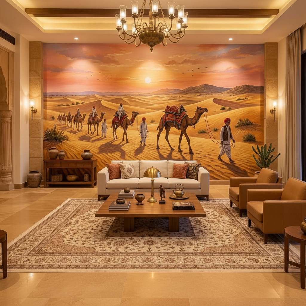 Rajasthani Desert Camel Caravan Mural Wall Art