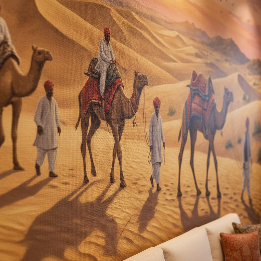 Rajasthani Desert Camel Caravan Mural Wall Art