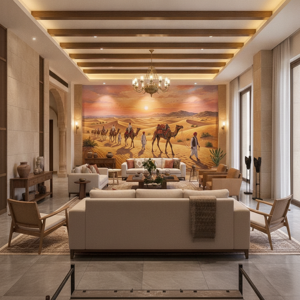 Rajasthani Desert Camel Caravan Mural Wall Art