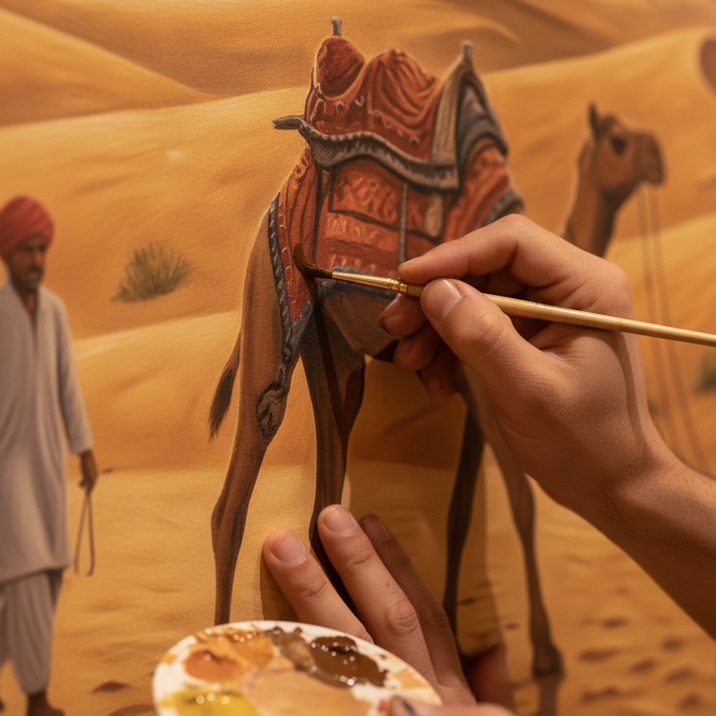 Rajasthani Desert Camel Caravan Mural Wall Art