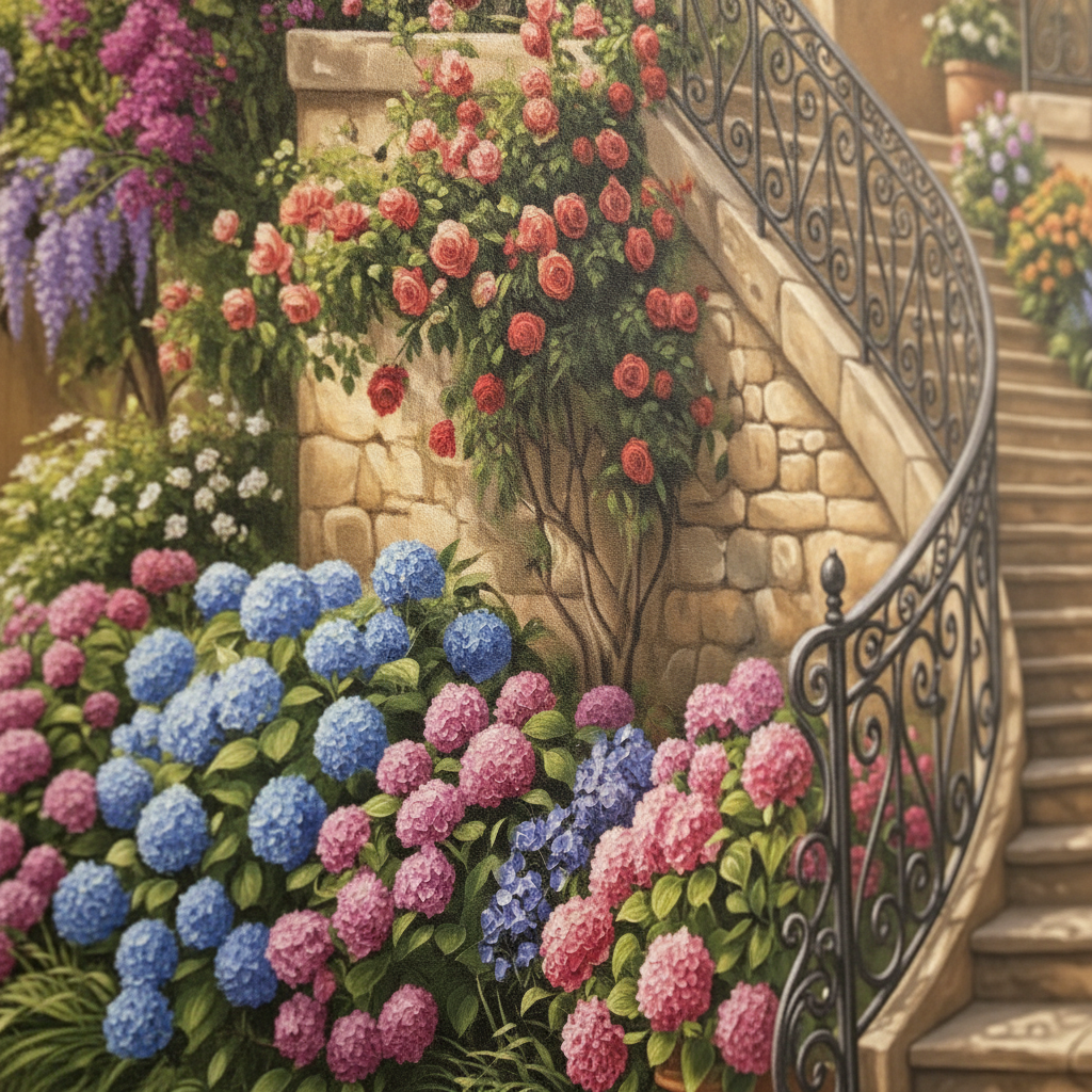 Mediterranean Floral Staircase Mural Wall Art