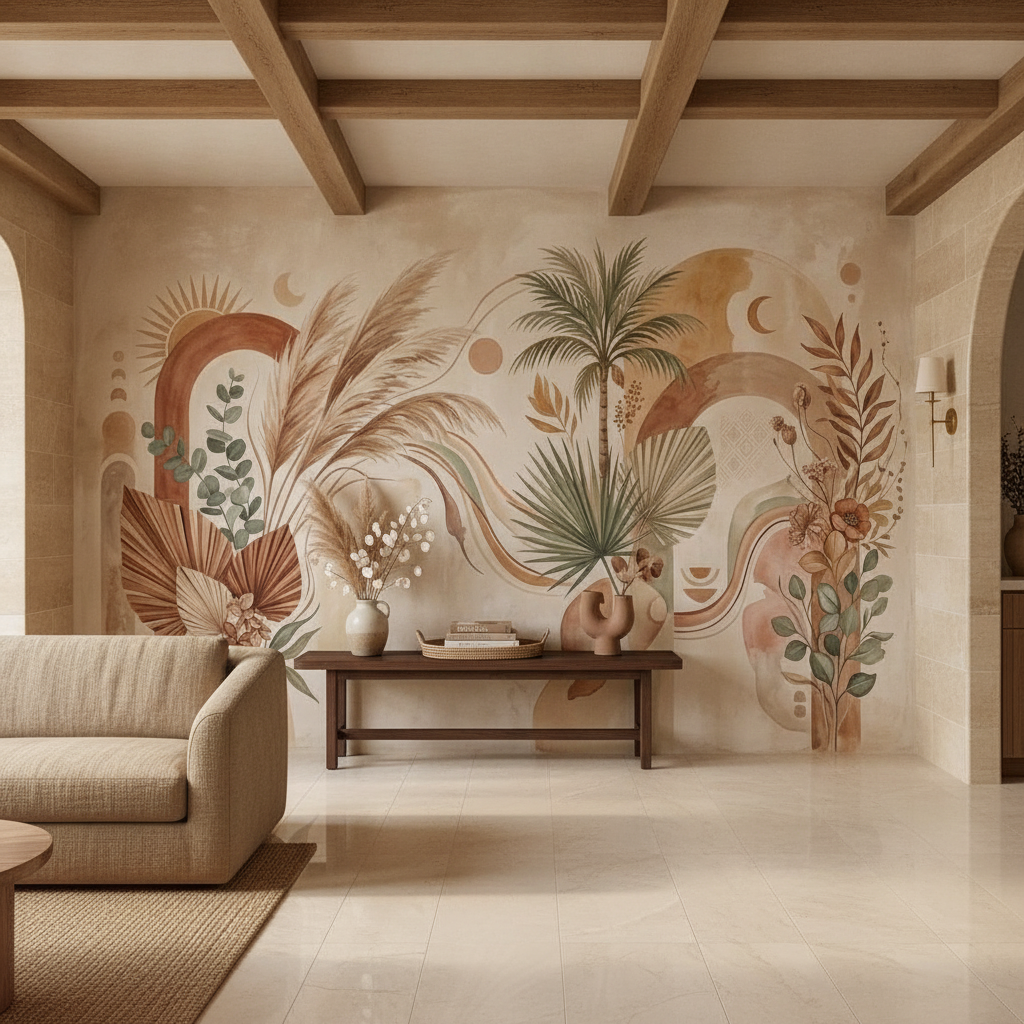 Boho Botanical Sun & Moon Mural Wall Art