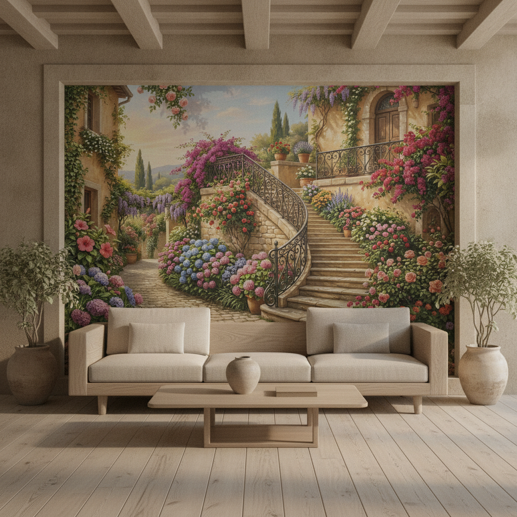 Mediterranean Floral Staircase Mural Wall Art