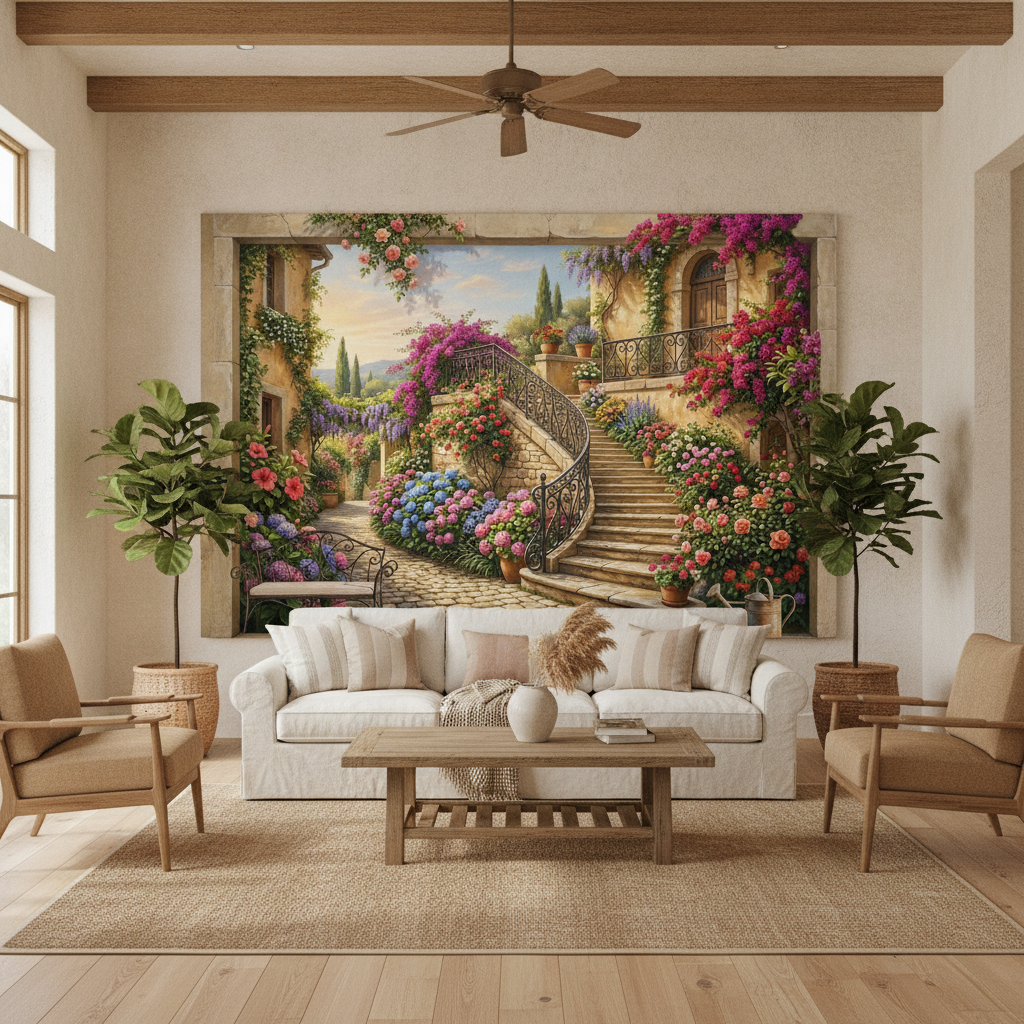 Mediterranean Floral Staircase Mural Wall Art