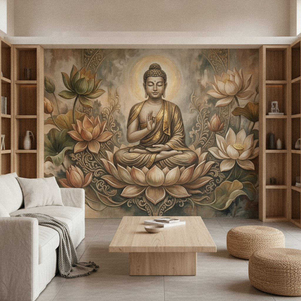 Buddha Lotus Mural Wall Art