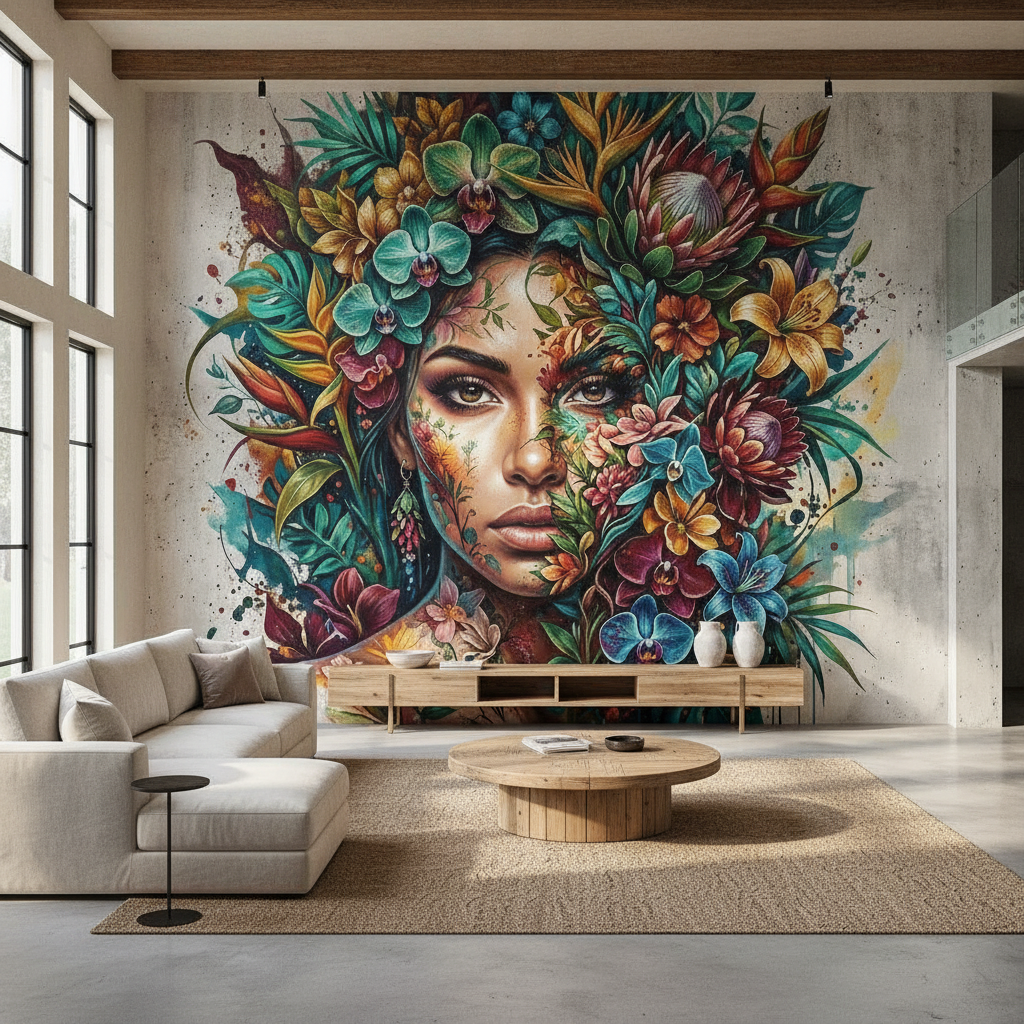 Floral Face Portrait Mural Wall Art