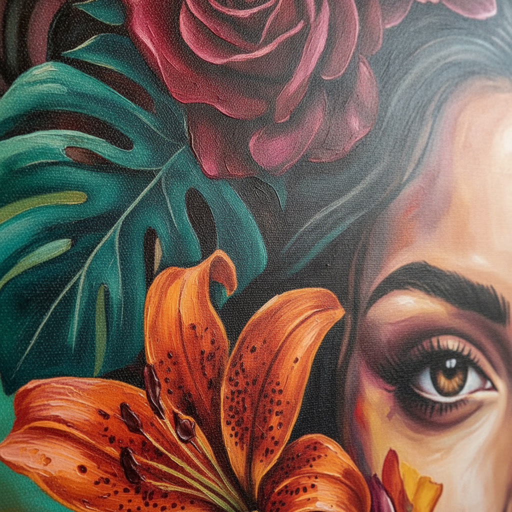 Jewel Tone Floral Face Mural Wall Art