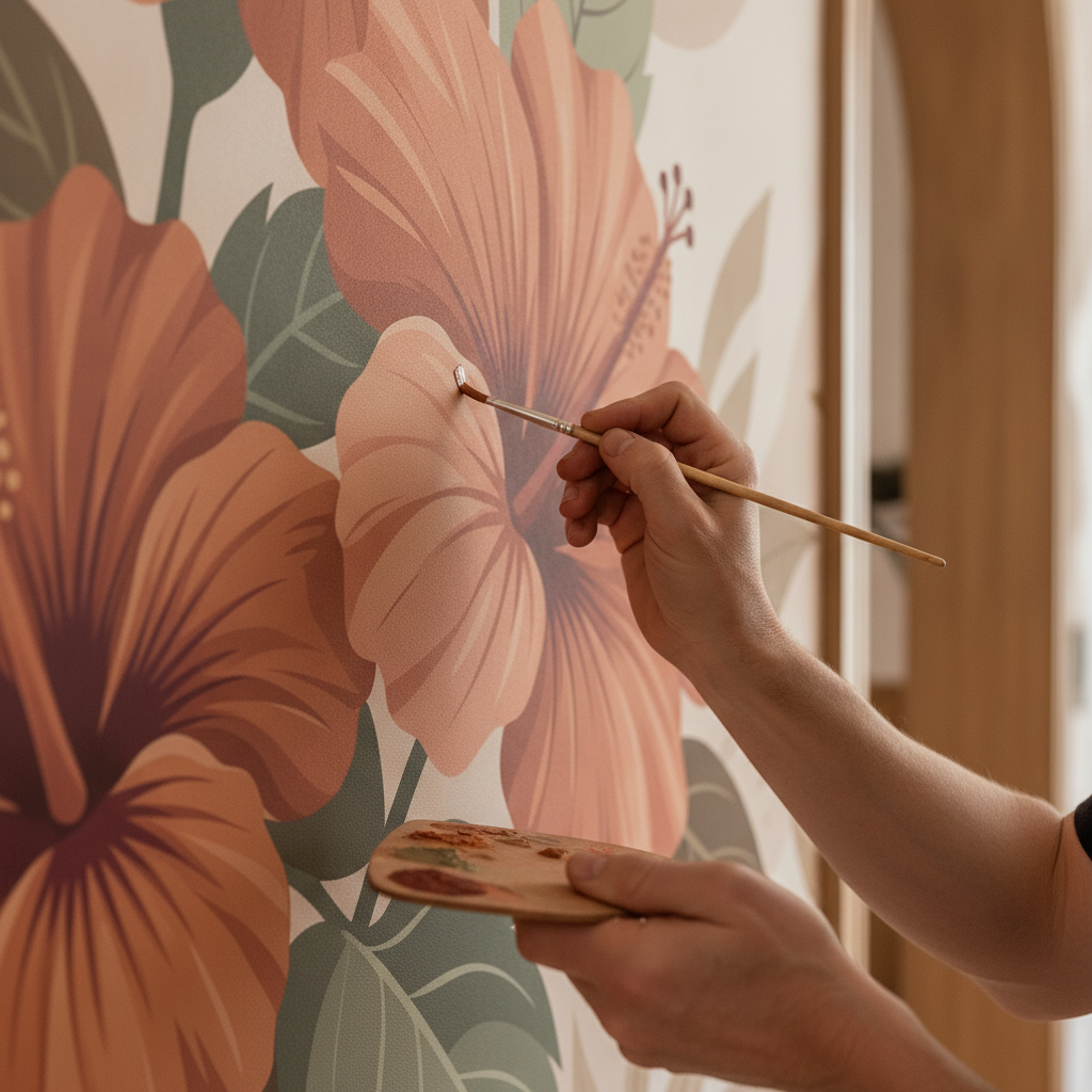 Bold Hibiscus Flower Mural Wall Art