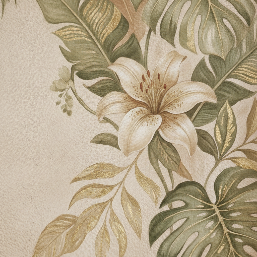 Watercolor Magnolia Monstera Mural Wall Art