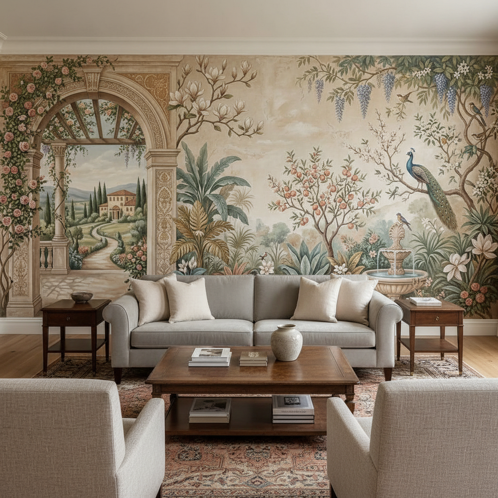 Lotus Line Art Mural Wall Art