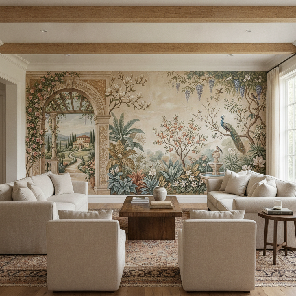 Lotus Line Art Mural Wall Art