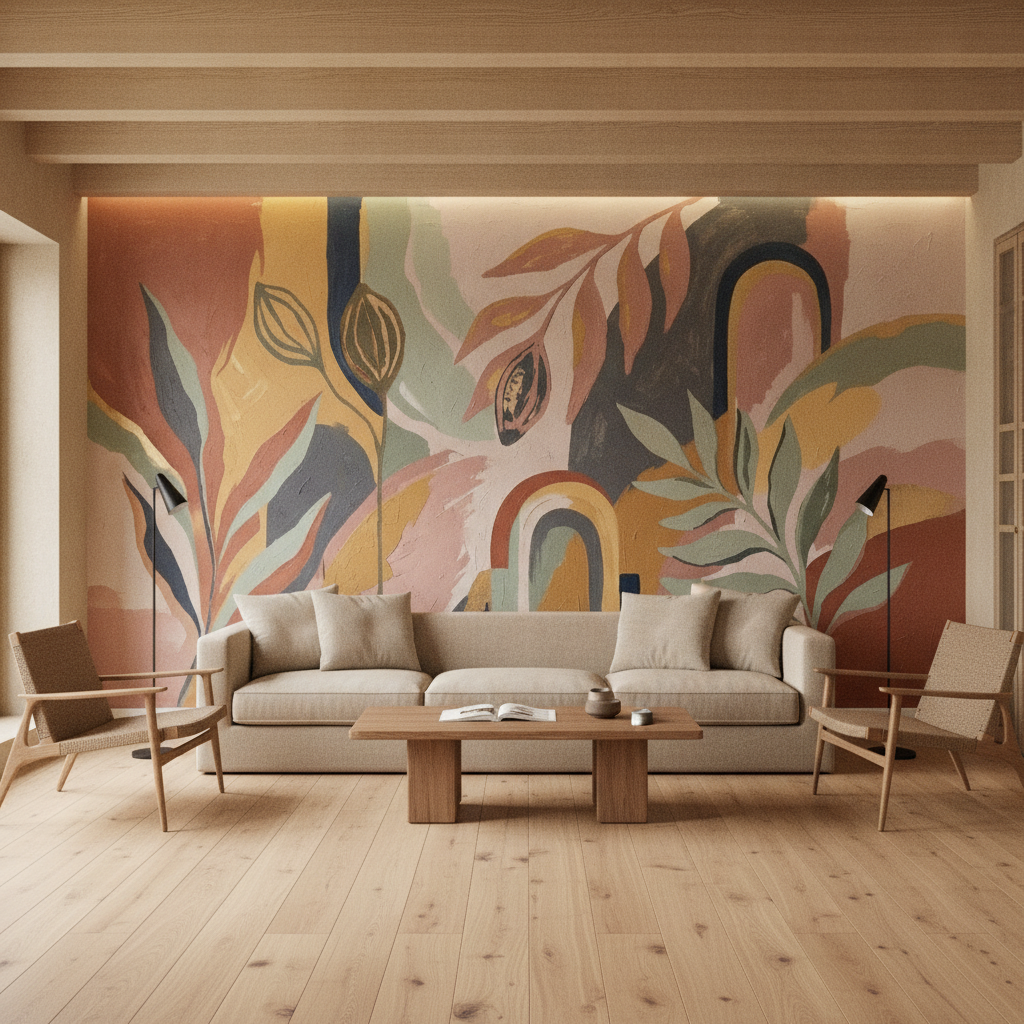 Abstract Boho Leaf Mural Wall Art