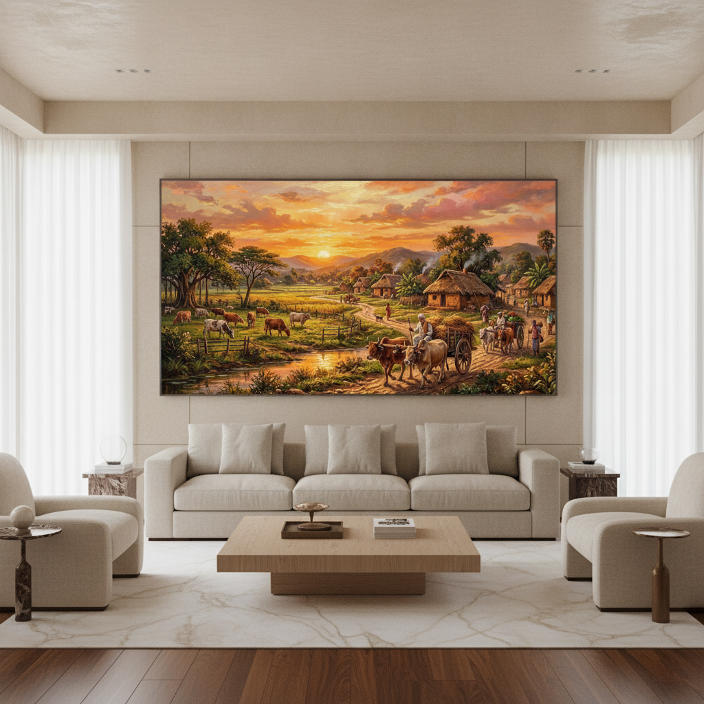 Indian Village Sunset Art