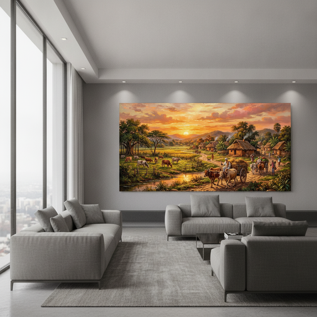Indian Village Sunset Art