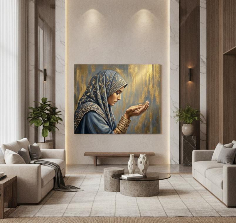 Muslim Woman Praying Golden Hijab Dua Painting