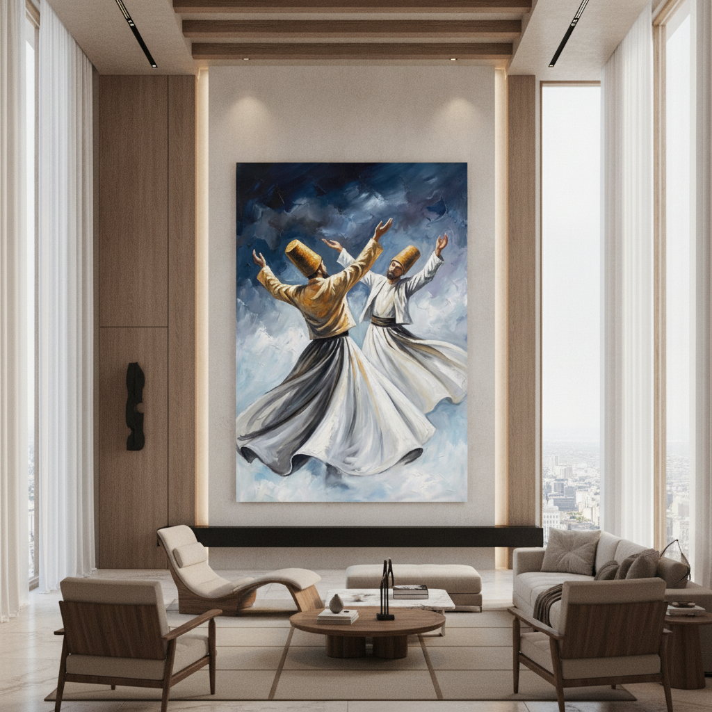 Sufi Dervish Duo Blue Gold Dance Painting