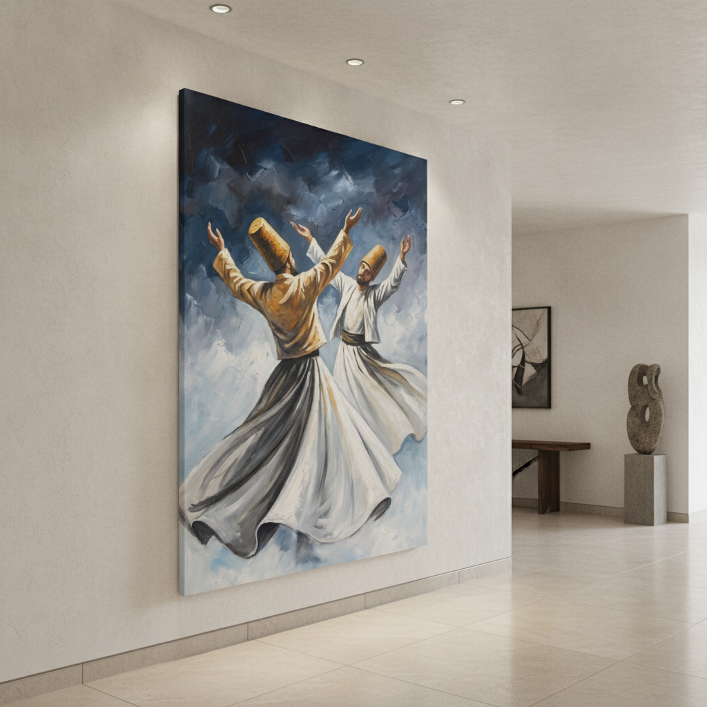 Sufi Dervish Duo Blue Gold Dance Painting