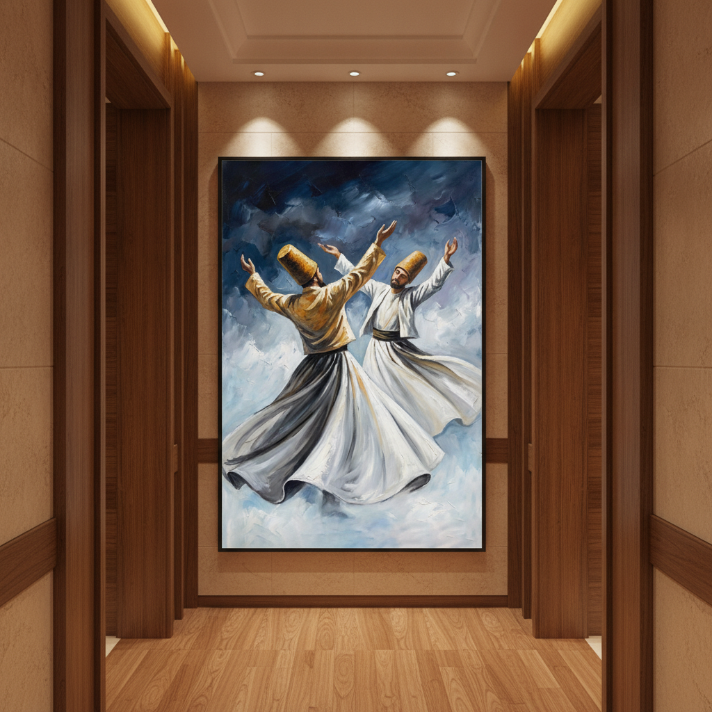 Sufi Dervish Duo Blue Gold Dance Painting