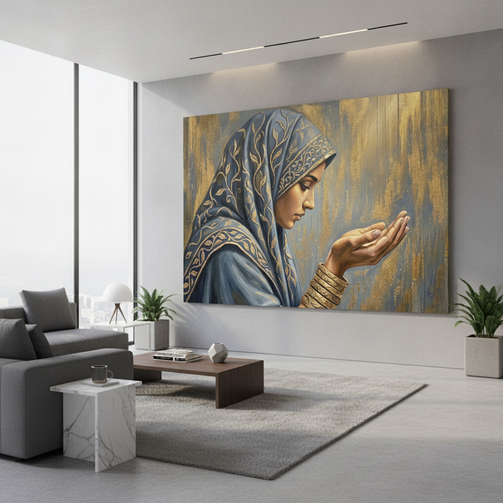 Muslim Woman Praying Golden Hijab Dua Painting