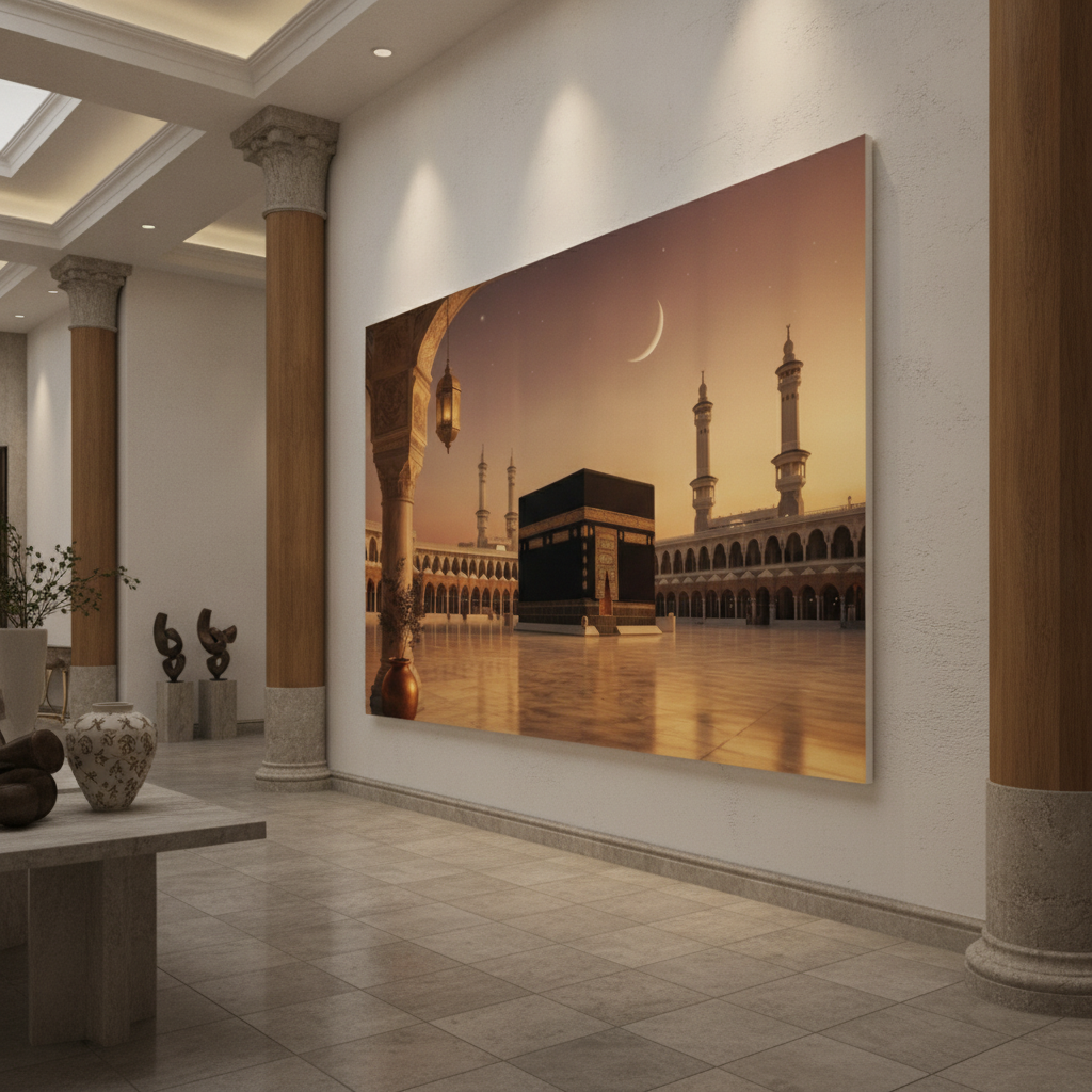 Kaaba Mecca Crescent Moon Twilight Painting