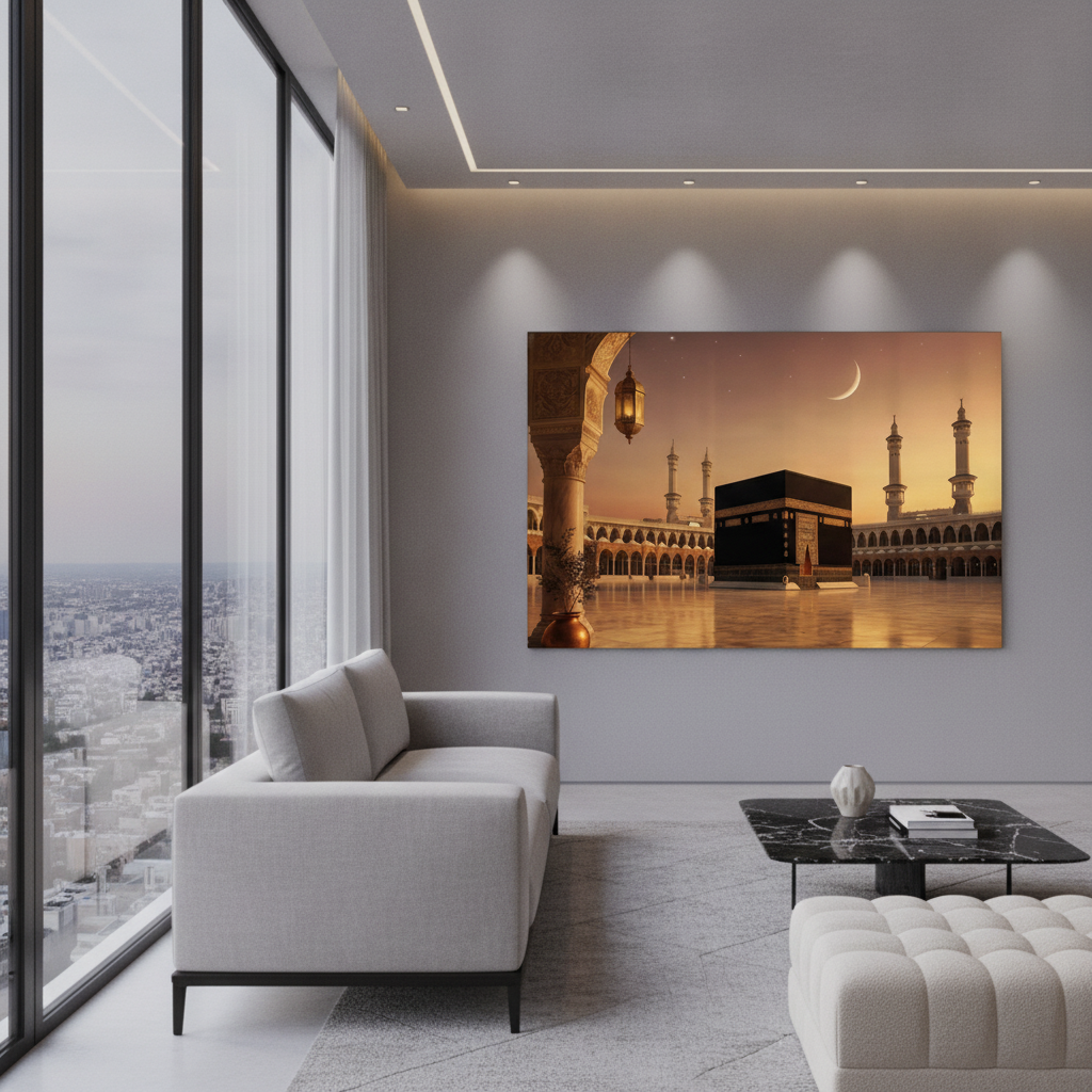 Kaaba Mecca Crescent Moon Twilight Painting