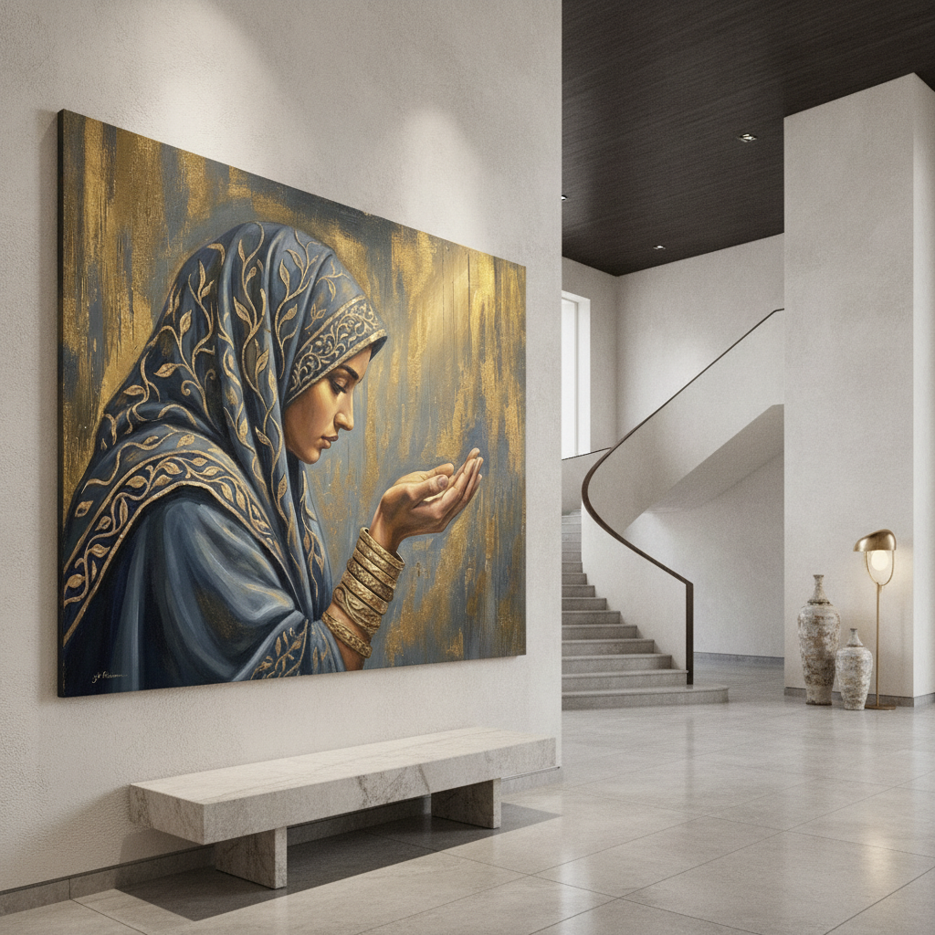 Muslim Woman Praying Golden Hijab Dua Painting